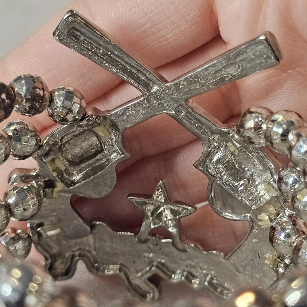 Cowgirl Stretch Bracelet Silver Tone‎ Beaded Rhinestones Star Chunky Western